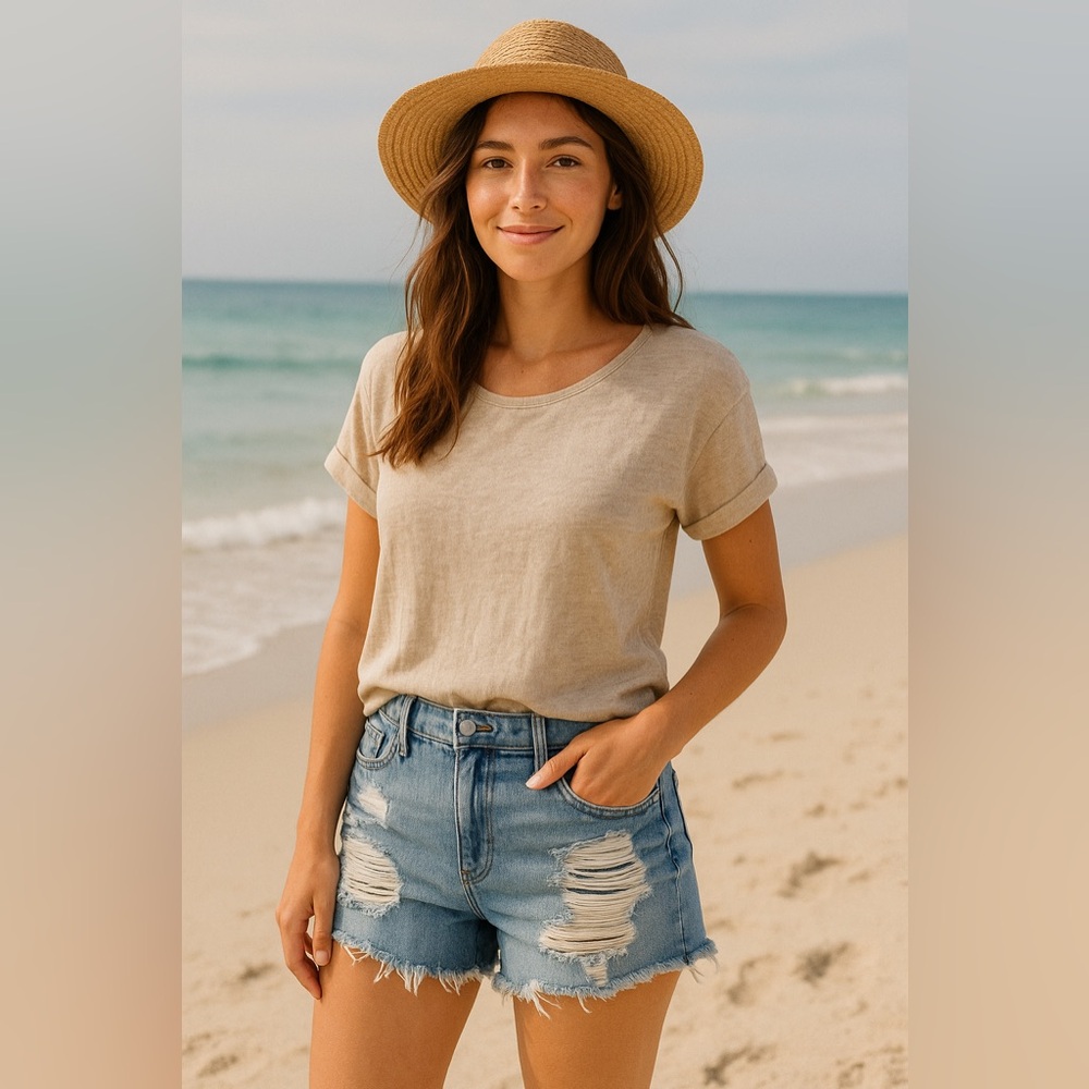 Mirrou Destroyed Pockets Short Denim Jean Shorts Light Wash Sz 10 Daisy Dukes